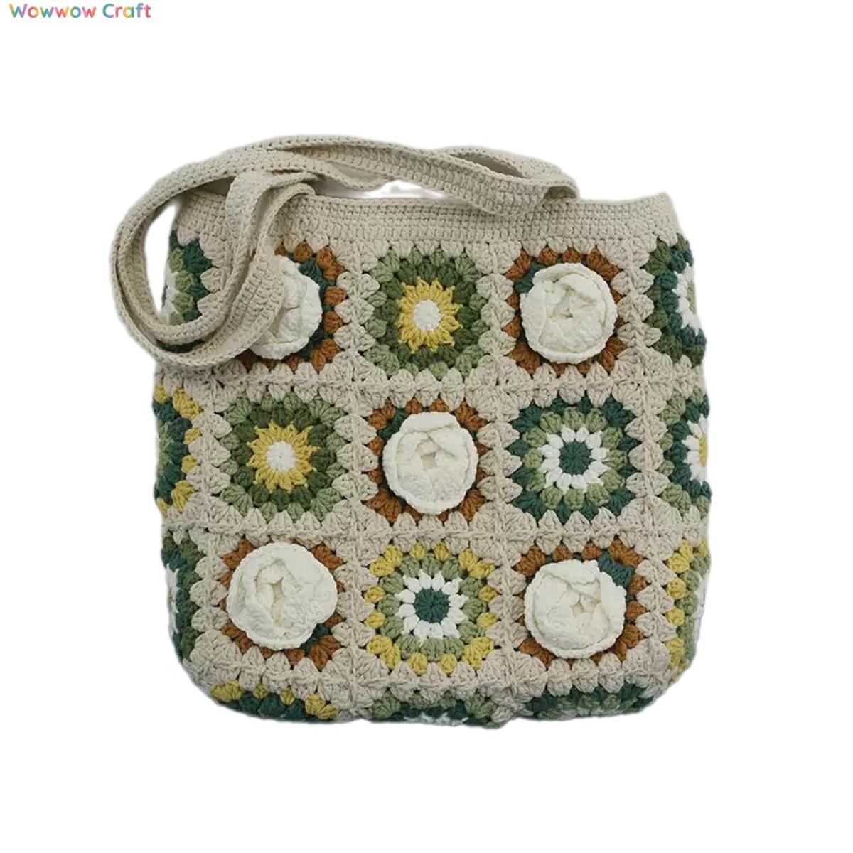 Shoulder Bags,Totes,Handmade Crochet Bags,Granny Square Tote crocheted with Snow Fairy Yarn - Beautiful Hand-Crocheted Shoulder Bag